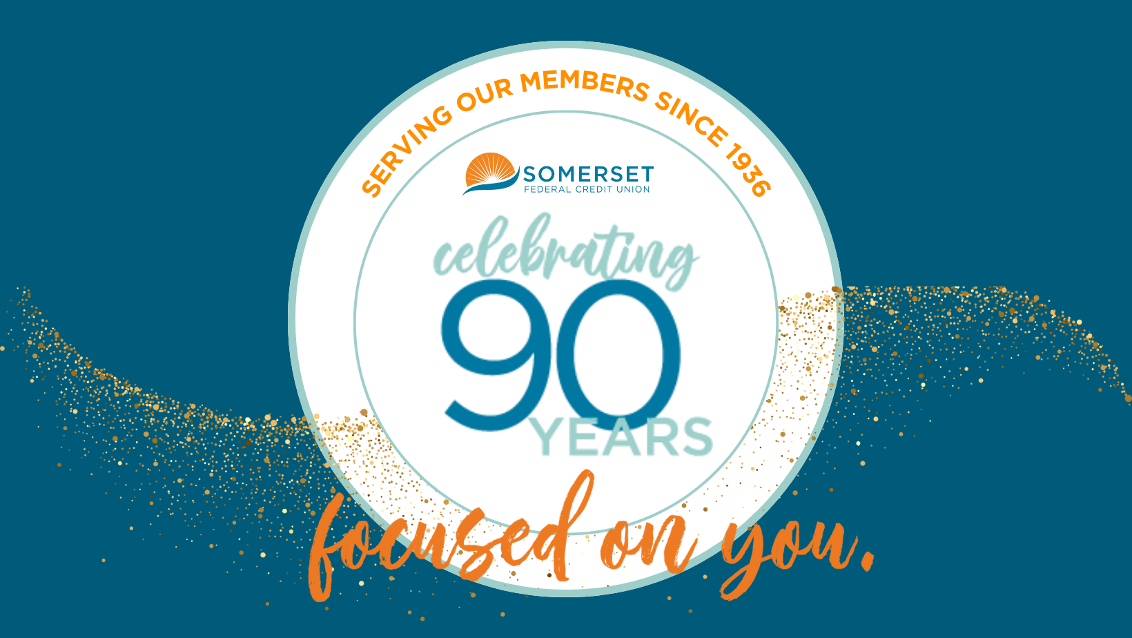 90th Anniversary image with tagline and gold sparkle.