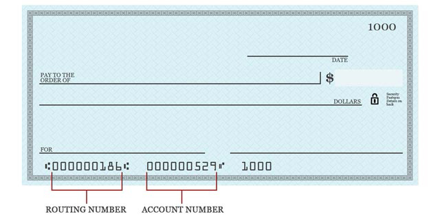 Routing Number and Account Number on Check